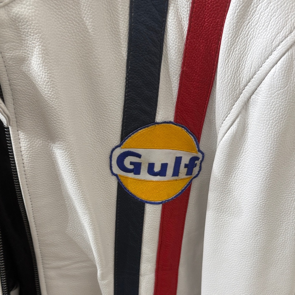 Vintage Women White Leather Racing Jacket with Patches - Picture 4 of 13